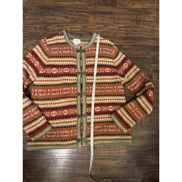 Cambridge Dry Goods 100% Wool Nordic Ski Cardigan Sweater Pewter Clasps Sz XL - Picture 4 of 5